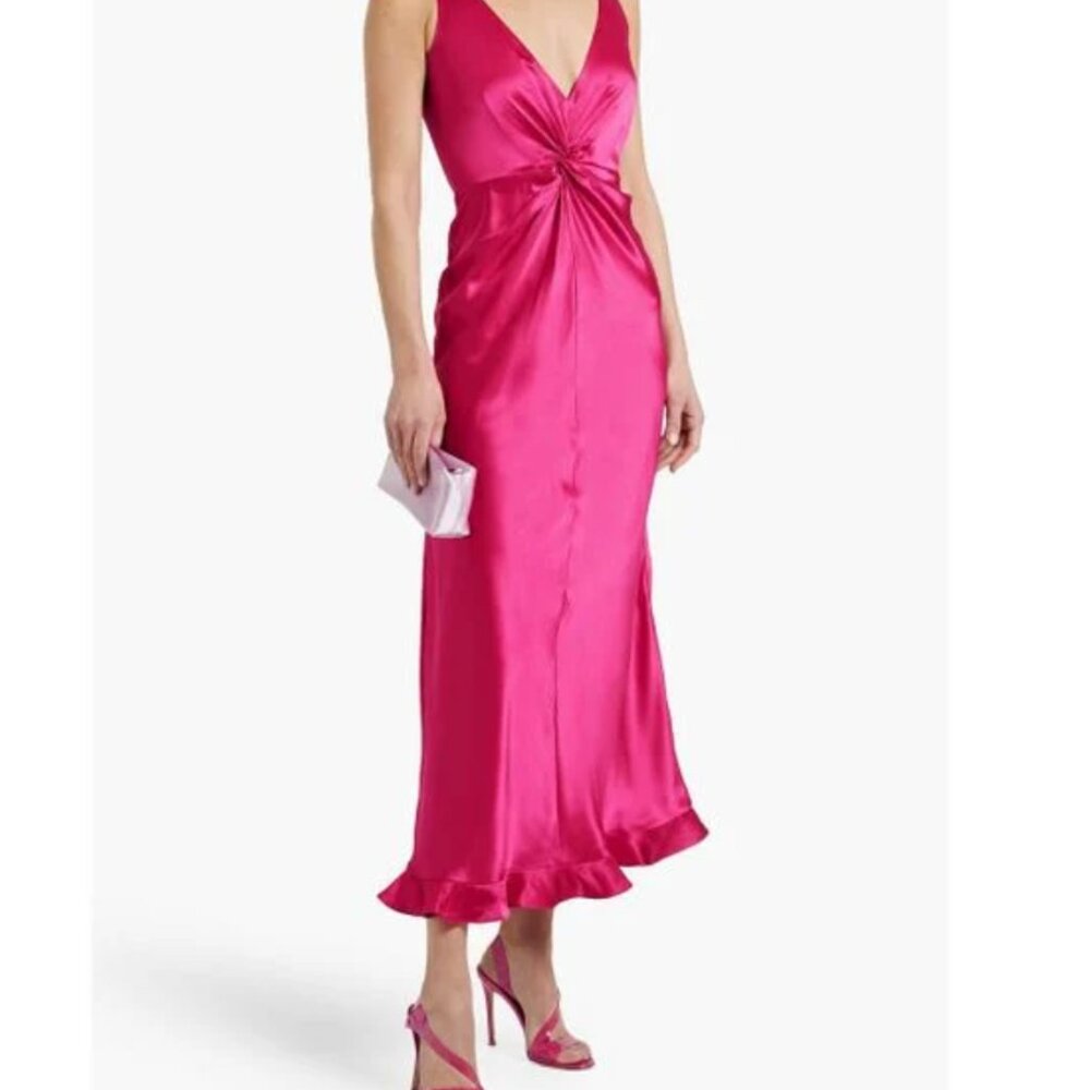 SALONI Fuchsia Twist-Front Satin Gown